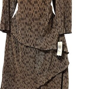 Connected Apparel Brown Tan Ruched Wrap Dress